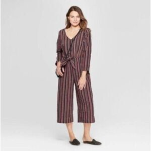 Universal Thread Striped Tie Front Trendy Comfortable Cropped Jumpsuit L